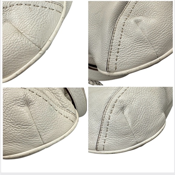 Tory Burch Amalie Adjustable Strap White Pebbled Leather Hobo Purse Crossbody - Picture 5 of 14